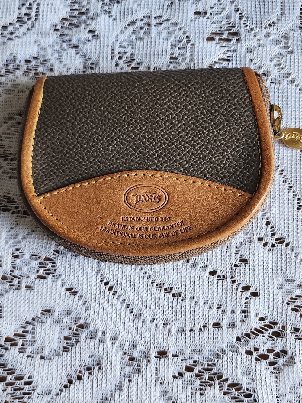 Paris Two-Tone Brown & Tan Zip Card & Coin Holder